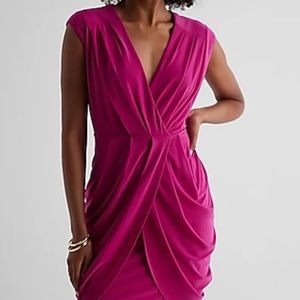 express v-neck faux wrap pleated dress